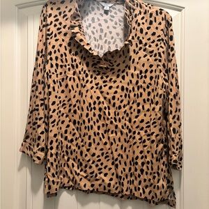 Crown and Ivy M Tan and Cream Relaxed Ruffled Blouse